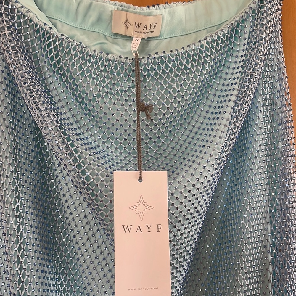 WAYF Aqua Beaded mesh Overlay skirt